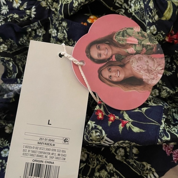 AGUA BENDITA x Target Navy Blue Green Floral Ruffle Sleeve Tiered Mini Dress L - Picture 11 of 11